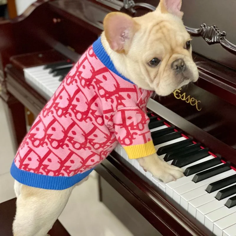 frenchie space shop pink&navy french bulldog sweater